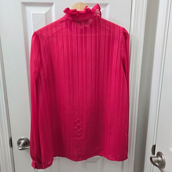 Vintage Caribou Button up Shirt Size 10 Hot Pink Sheer Ruffled Blouse Coquette - Picture 2 of 7